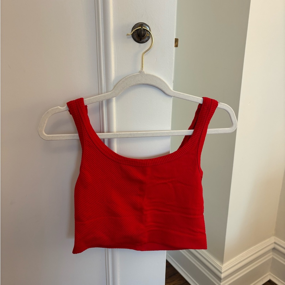 Scoop Neck Red Ribbed Crop Top
